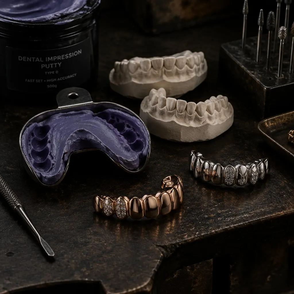 Molde de silicone odontológico usado para grillz personalizado em São Paulo